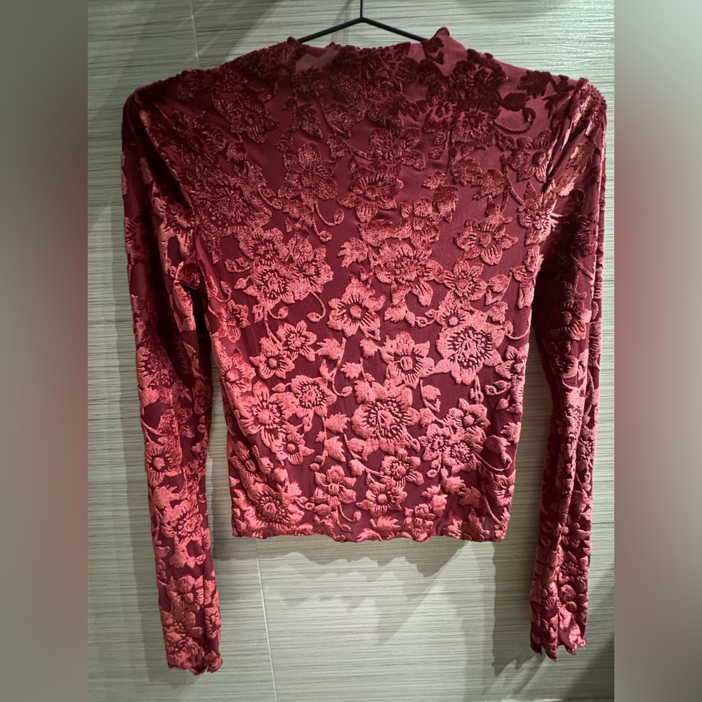 Elegant red floral mesh top